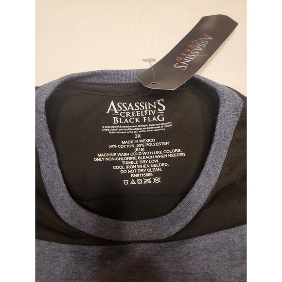 Assassins Creed IV Shirt Adult 3XL Gray Black Flag Long Sleeve Jackdaw Crest Men - Picture 3 of 3